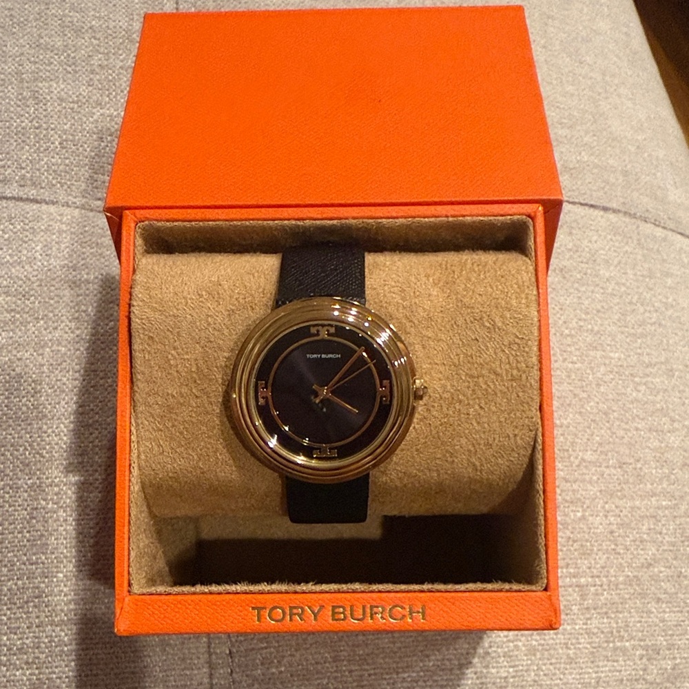Gold-Tone Watch with Black Strap